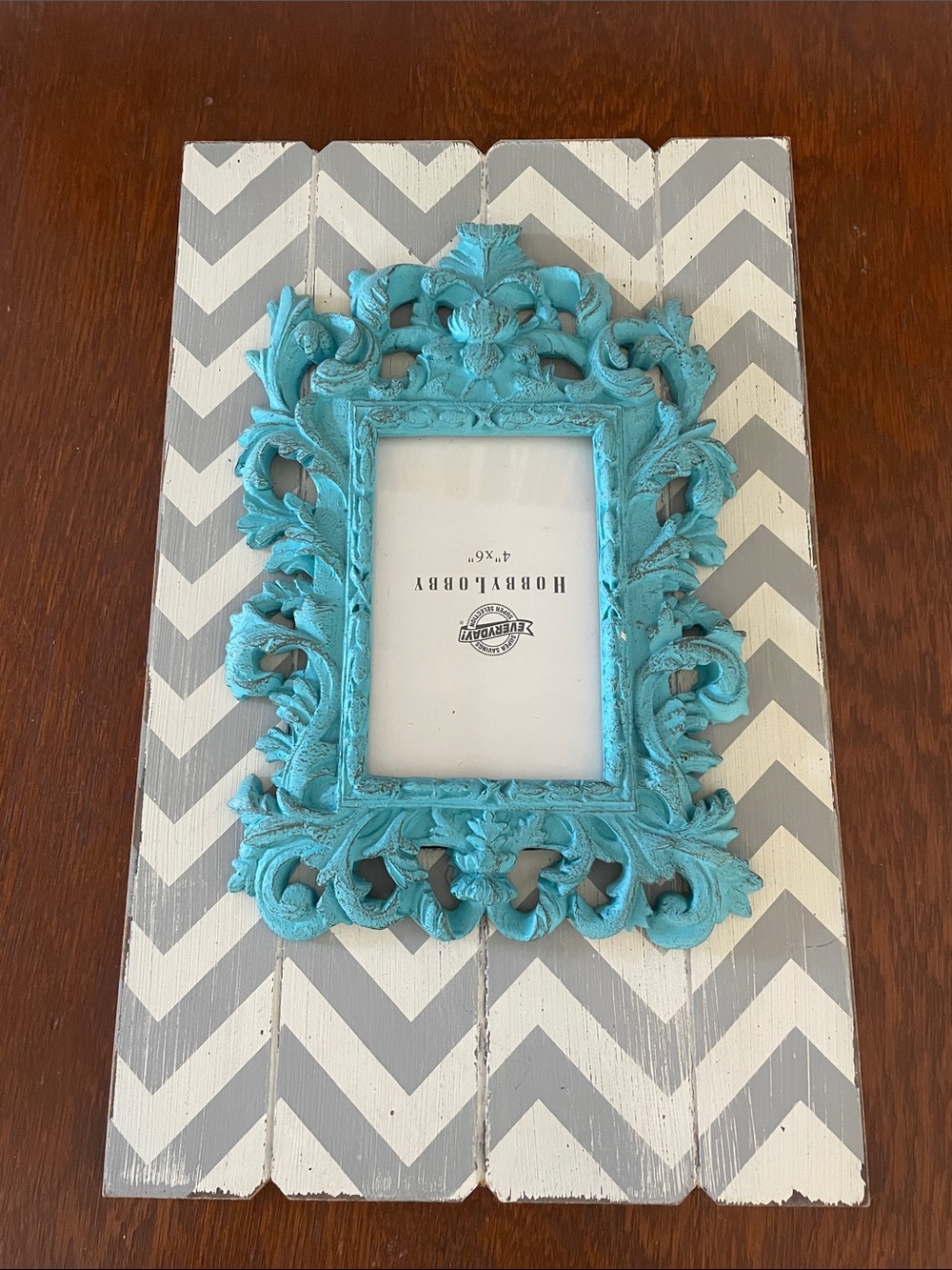 Grey chevron pattern &  Turquoise Baroque Ornate Picture Frame
